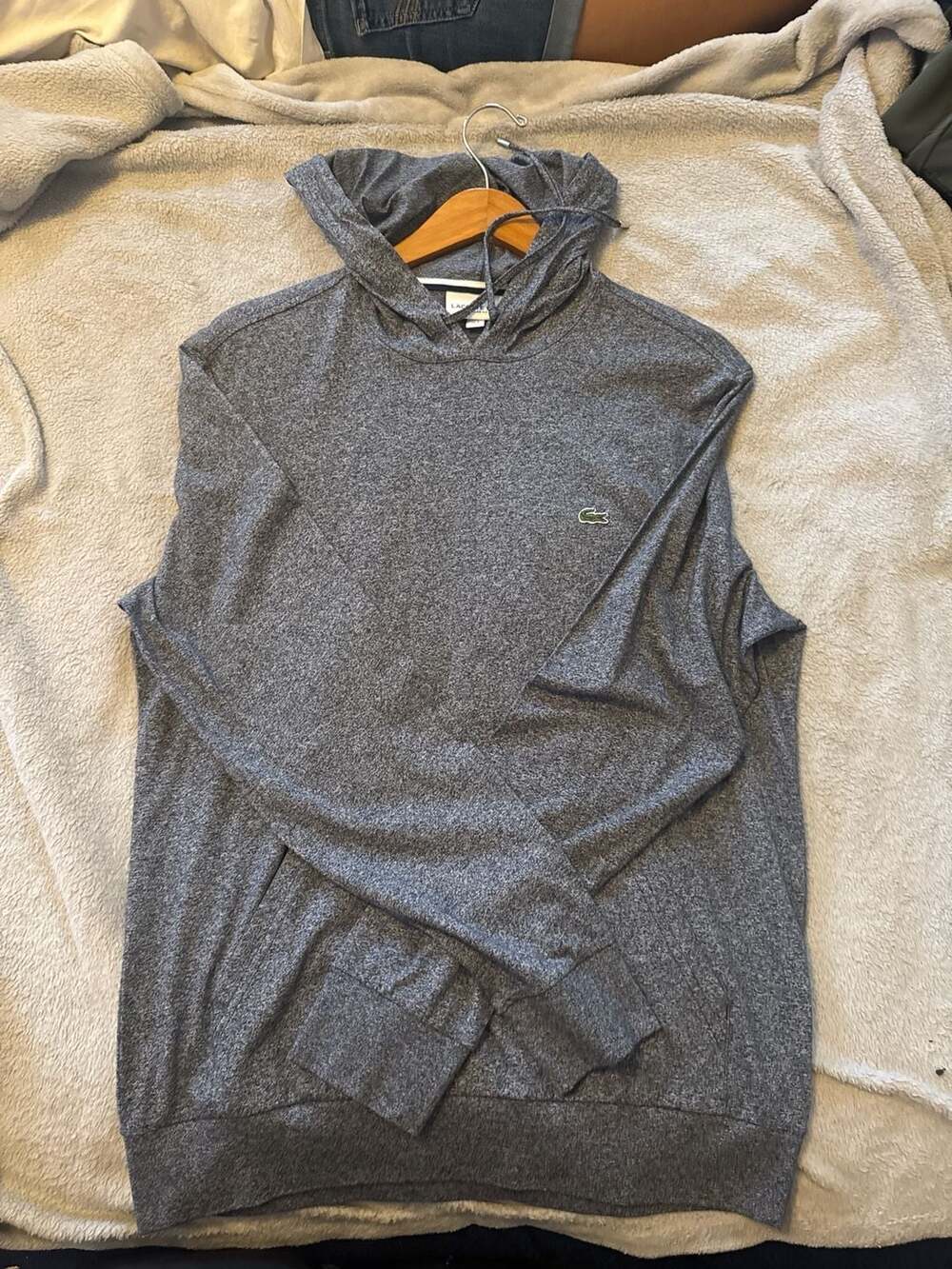 Lacoste Regular Fit Lightweight Heathered Gray Jersey Pullover Hoodie